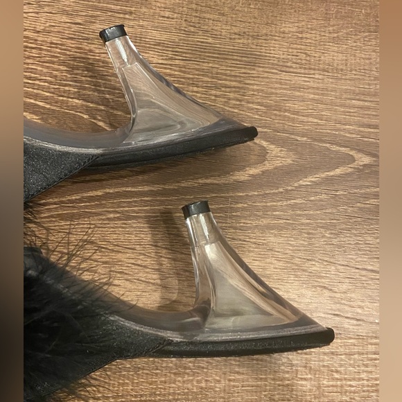 Fabulous Black Marabou Heels Slides Clear Heels Slippers 6 - Picture 8 of 9